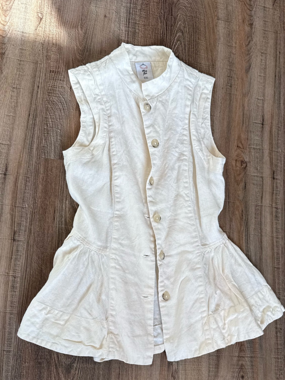 Son De Flor Peplum – Twill Linen Vest with Mandarin Collar